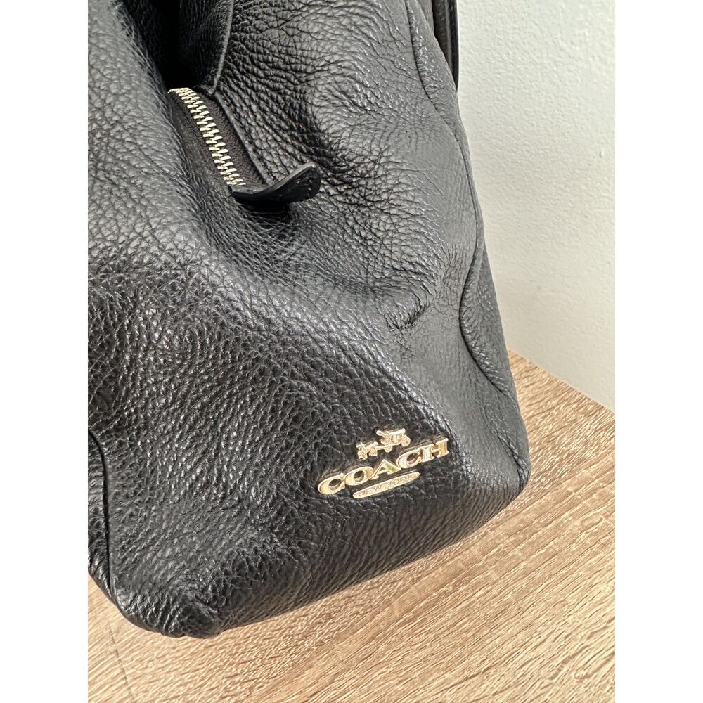 Coach Madison Phoebe Shoulder Bag Black Pebbled Leather Satchel Purse - Picture 7 of 15